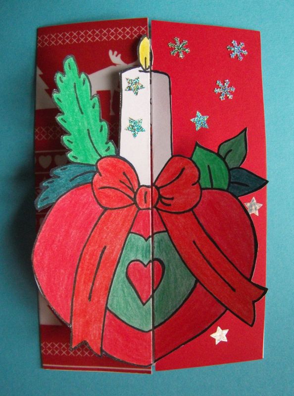 Carte Noël bougie coeur rouge